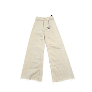 Zara The Marine Straight High Rise Jeans Ecru Off White Raw Hem Size 2 8246/050